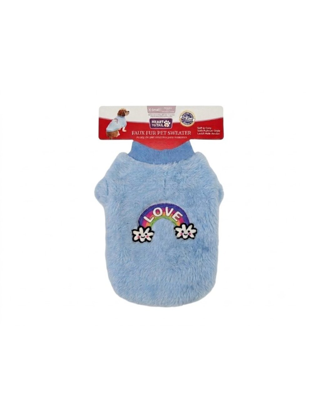 Heart to Tail Faux Fur Pet Sweater XS Blue LOVE Rainbow Daisy Dog NWT